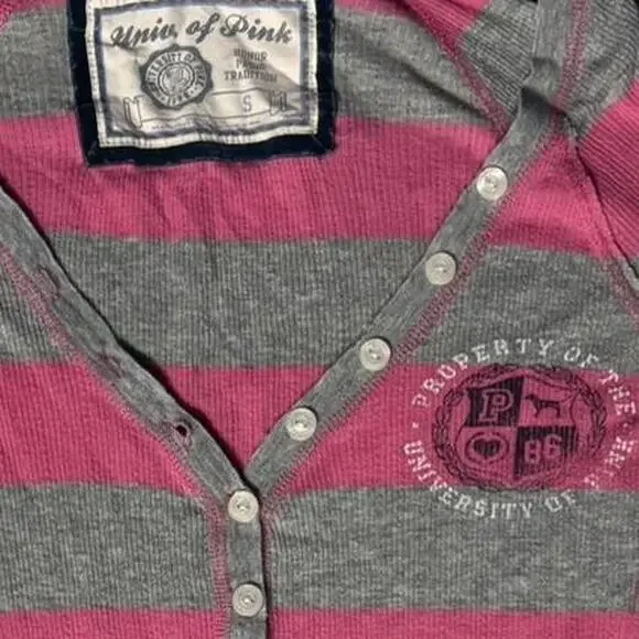 university of pink striped henley long sleeve - Picture 6 of 7